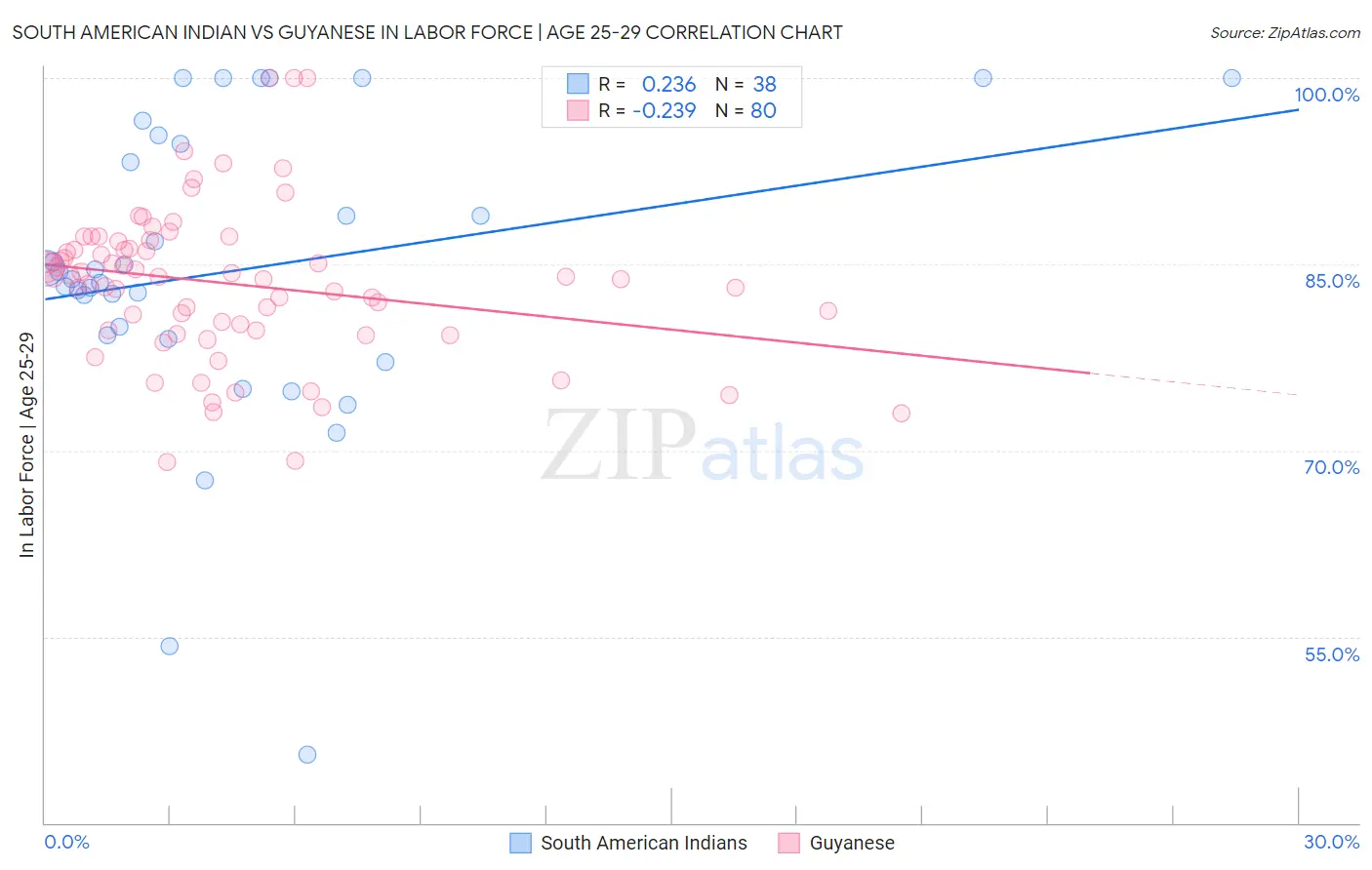 South American Indian vs Guyanese In Labor Force | Age 25-29