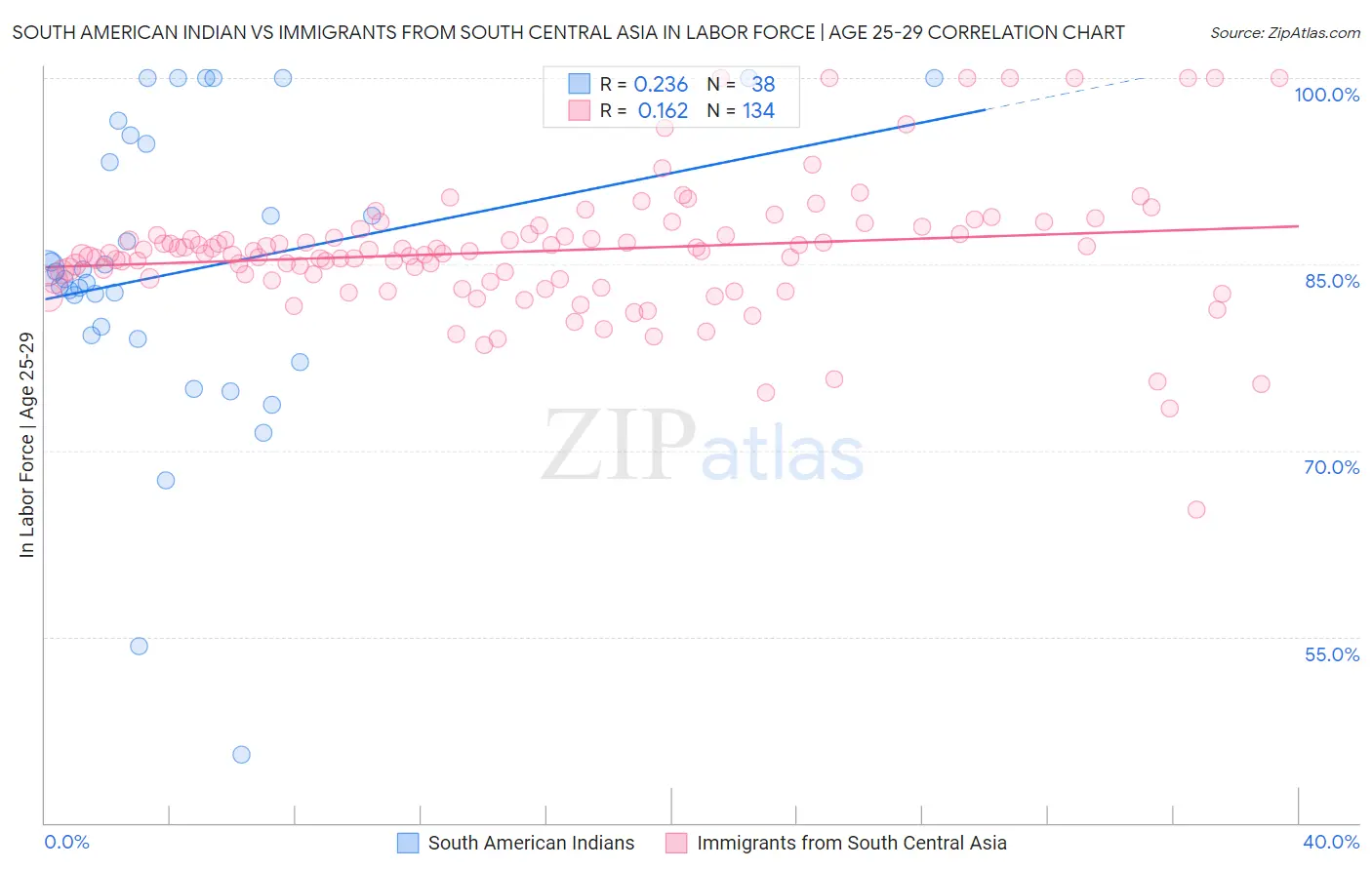 South American Indian vs Immigrants from South Central Asia In Labor Force | Age 25-29