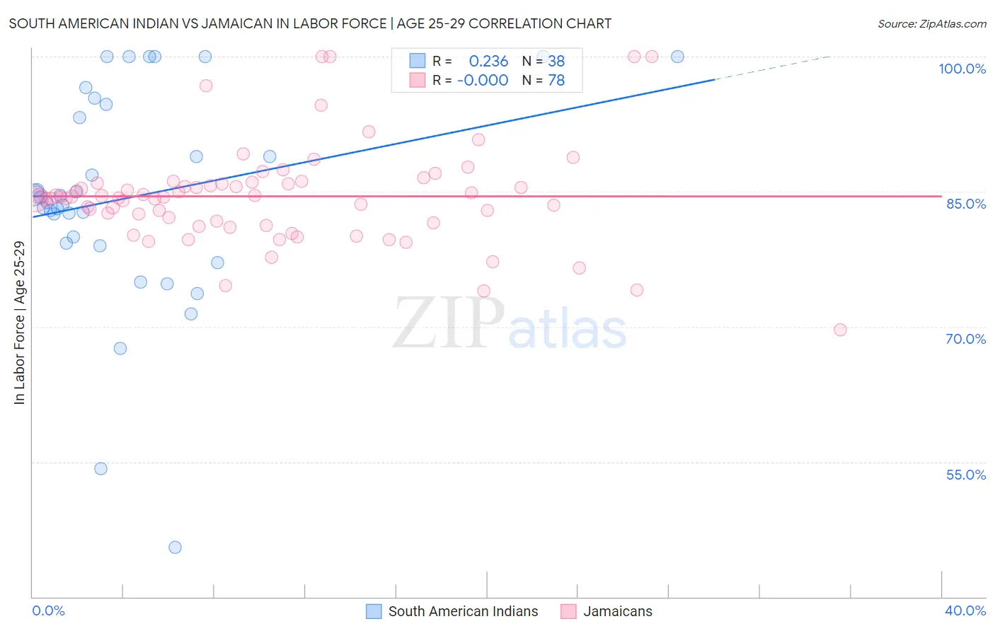 South American Indian vs Jamaican In Labor Force | Age 25-29