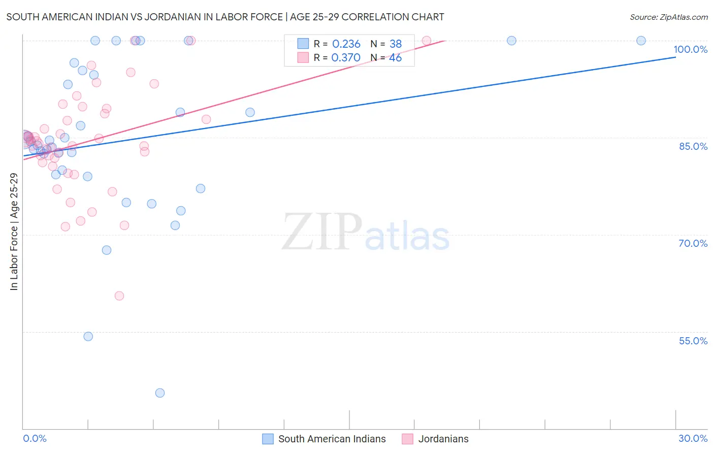 South American Indian vs Jordanian In Labor Force | Age 25-29