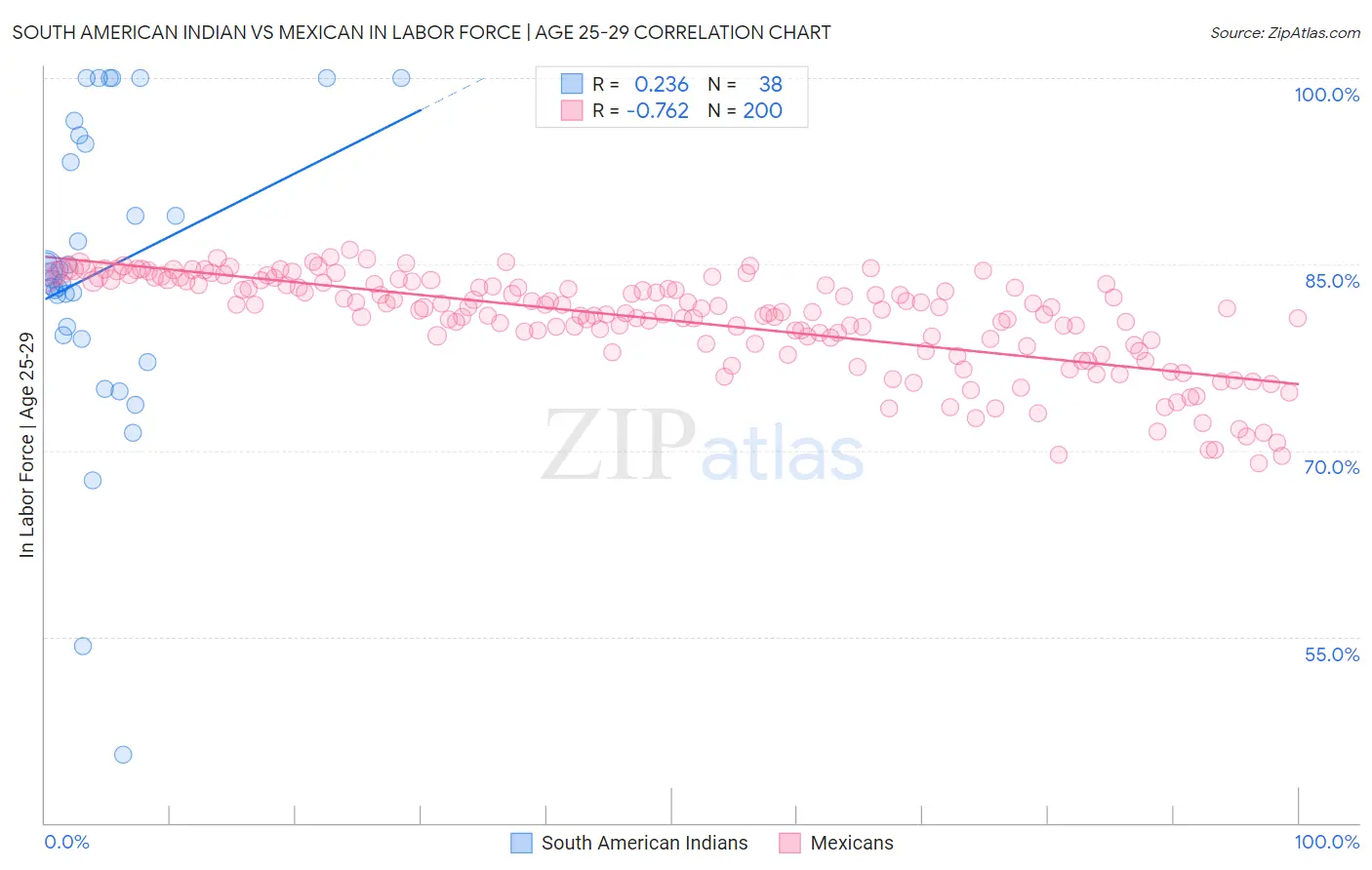 South American Indian vs Mexican In Labor Force | Age 25-29