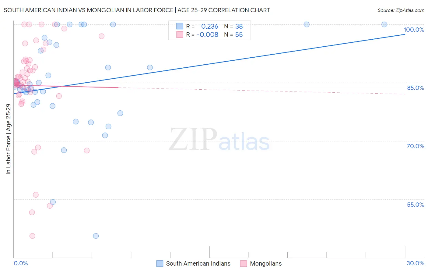 South American Indian vs Mongolian In Labor Force | Age 25-29