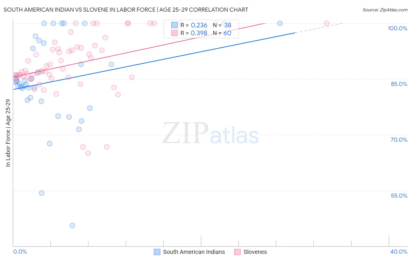 South American Indian vs Slovene In Labor Force | Age 25-29