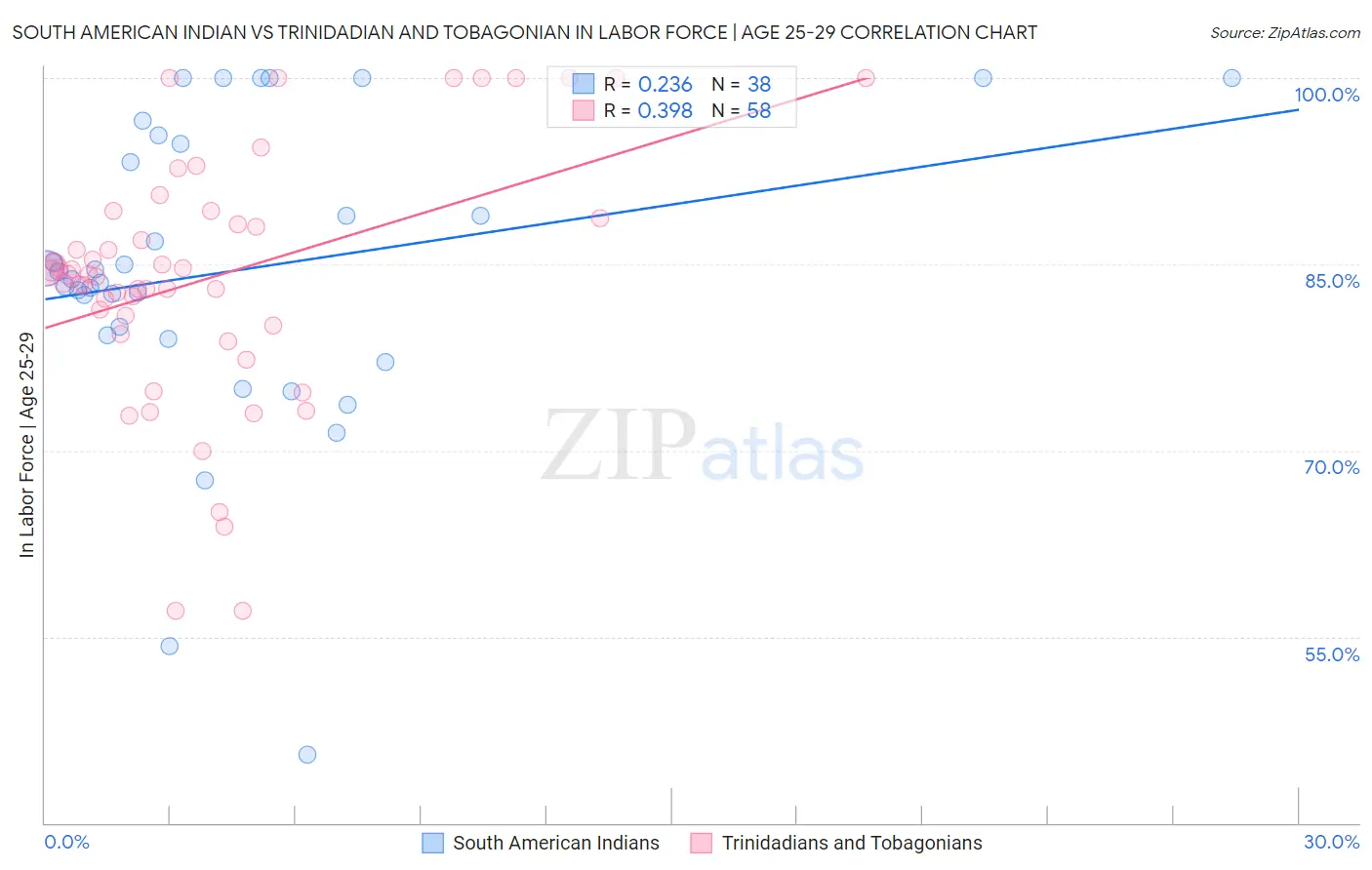 South American Indian vs Trinidadian and Tobagonian In Labor Force | Age 25-29