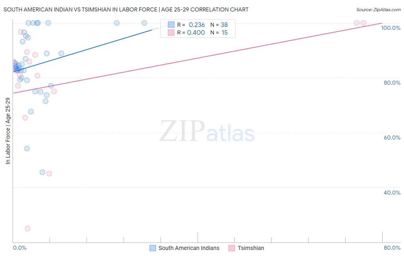 South American Indian vs Tsimshian In Labor Force | Age 25-29