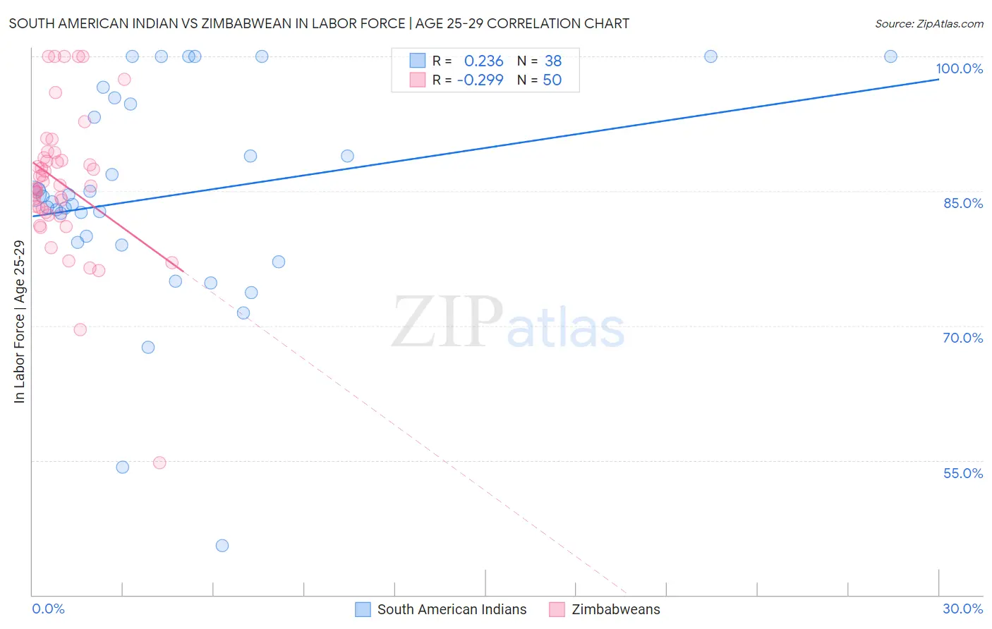 South American Indian vs Zimbabwean In Labor Force | Age 25-29