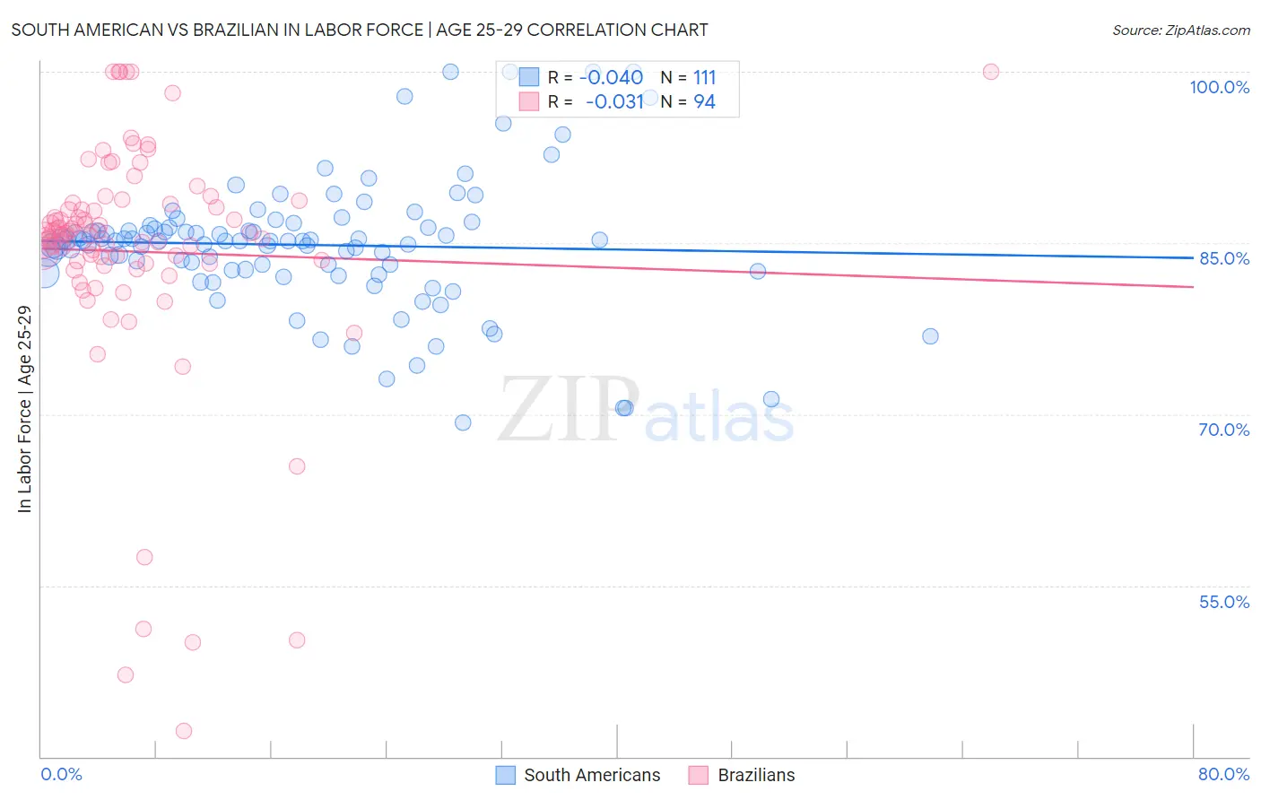 South American vs Brazilian In Labor Force | Age 25-29