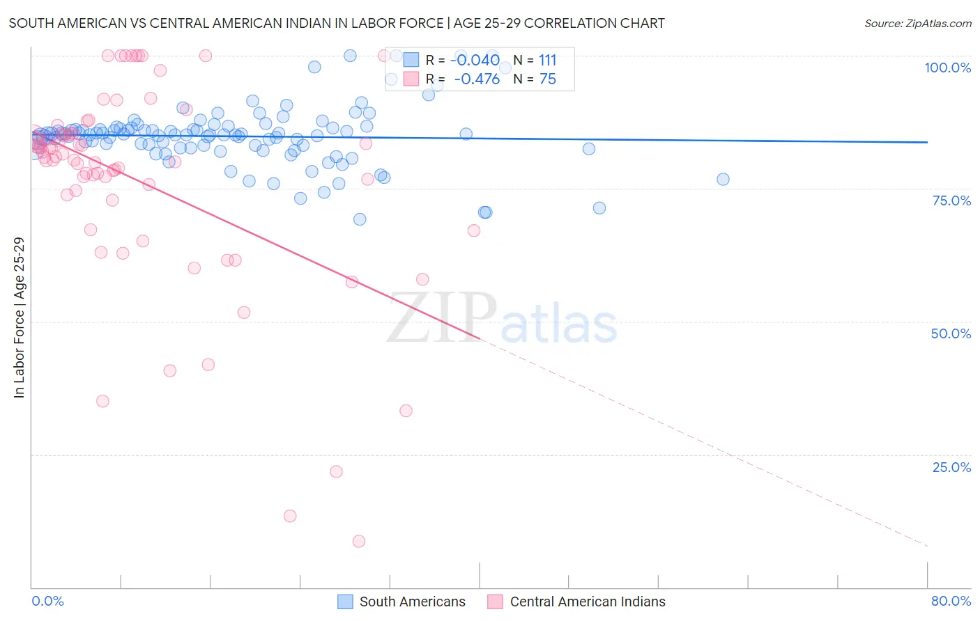 South American vs Central American Indian In Labor Force | Age 25-29