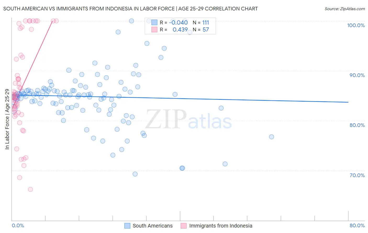 South American vs Immigrants from Indonesia In Labor Force | Age 25-29