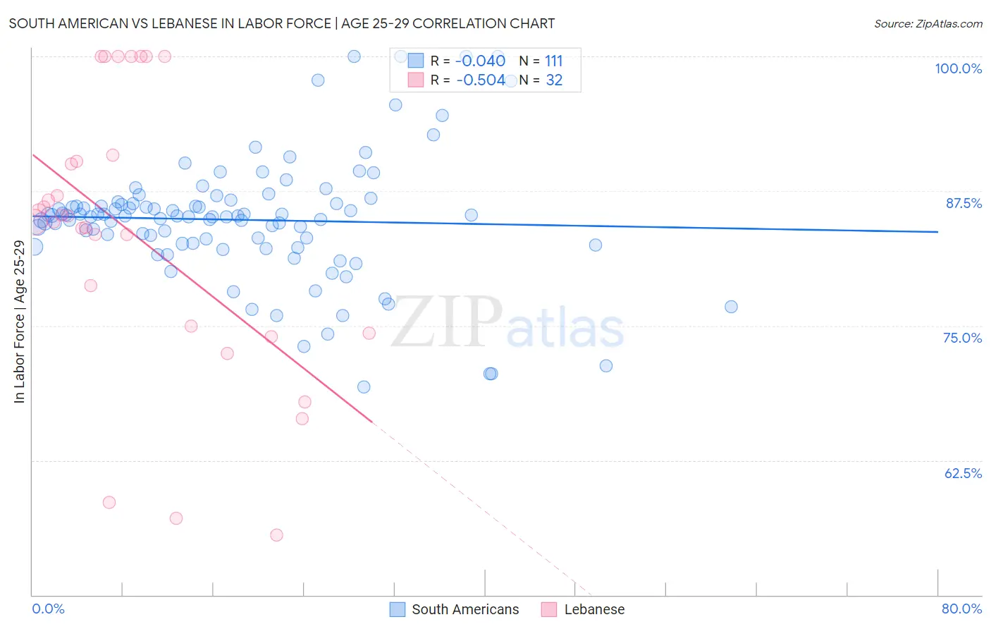 South American vs Lebanese In Labor Force | Age 25-29
