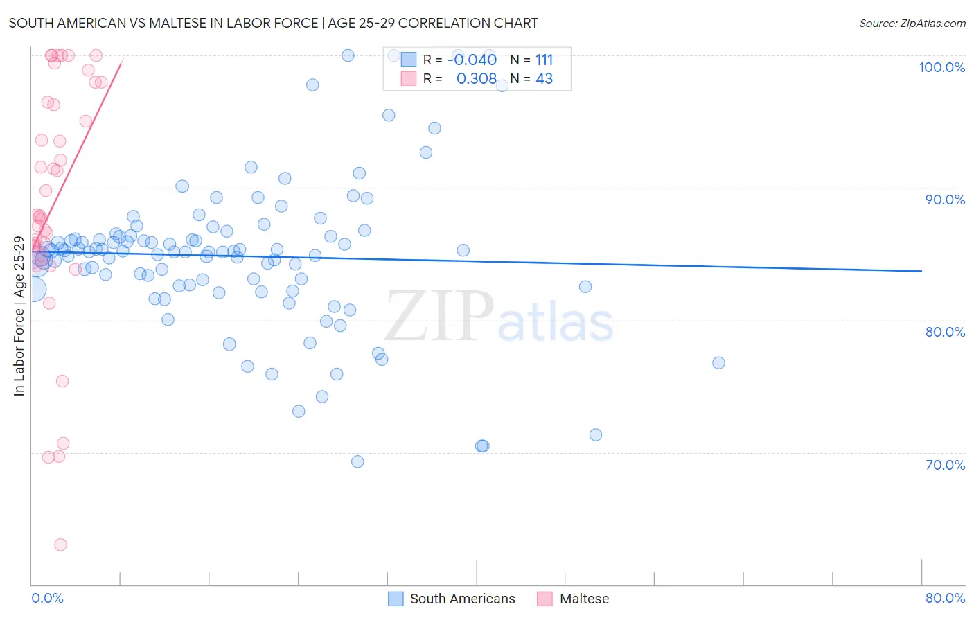South American vs Maltese In Labor Force | Age 25-29