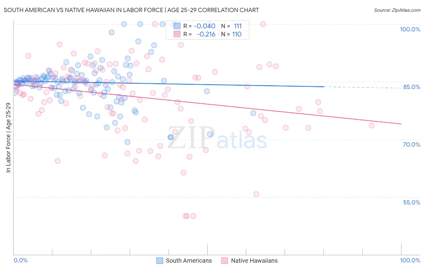 South American vs Native Hawaiian In Labor Force | Age 25-29