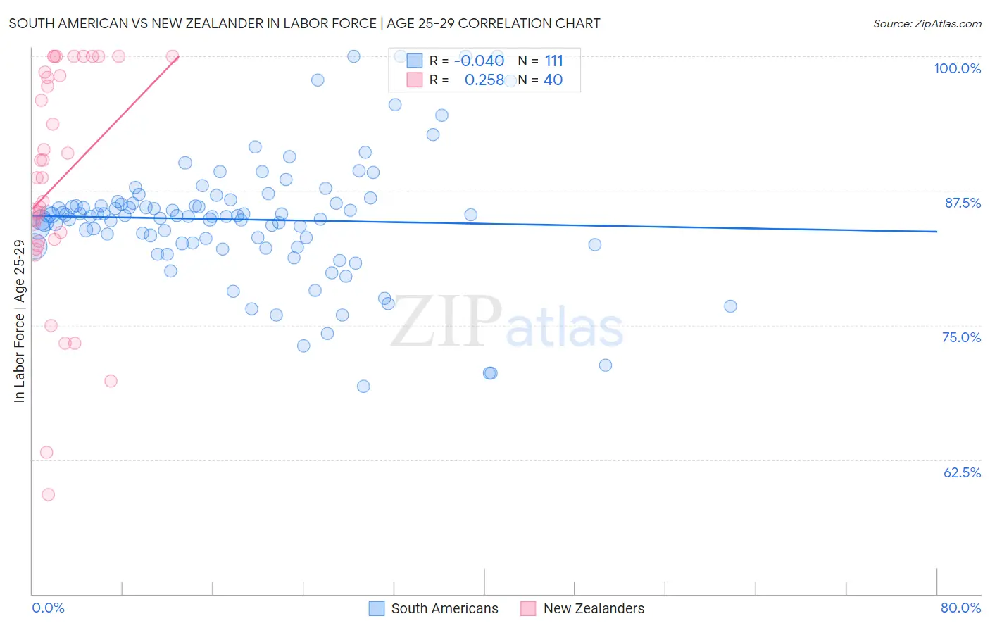 South American vs New Zealander In Labor Force | Age 25-29