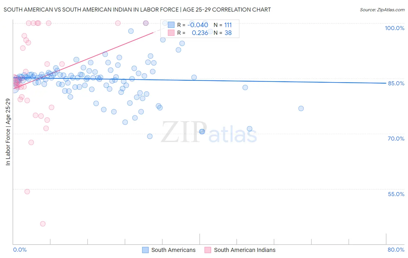 South American vs South American Indian In Labor Force | Age 25-29