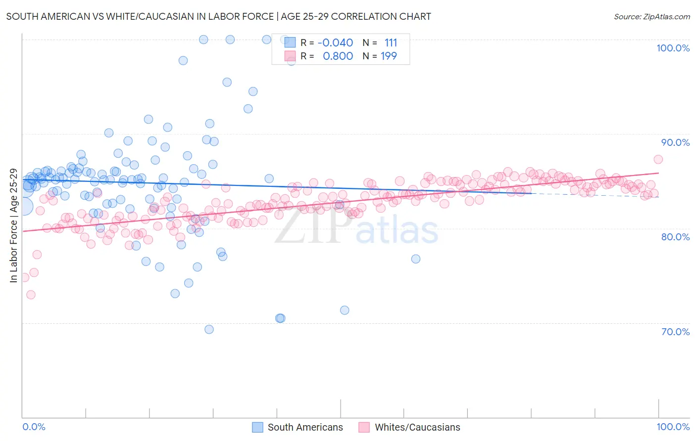 South American vs White/Caucasian In Labor Force | Age 25-29