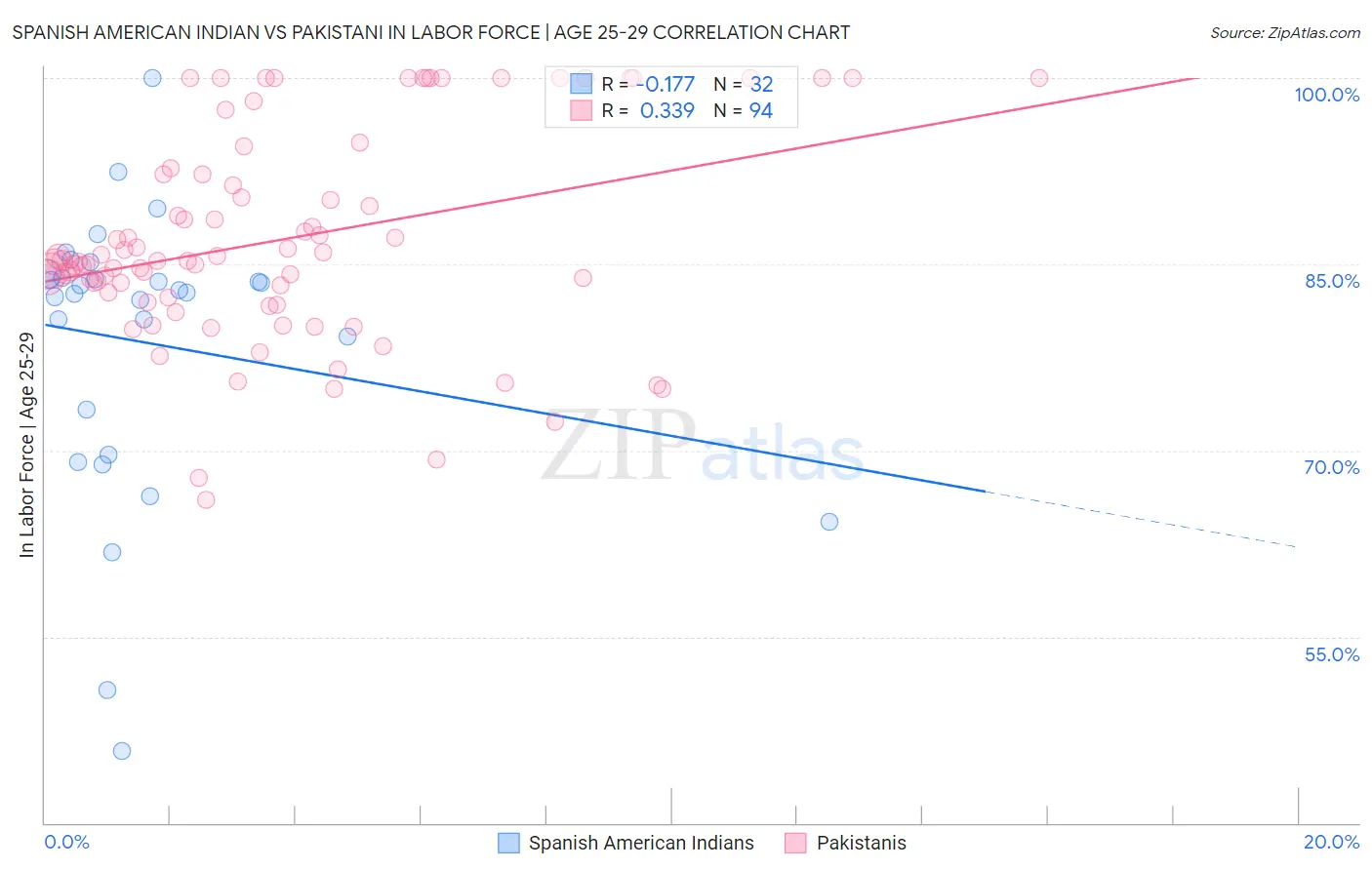 Spanish American Indian vs Pakistani In Labor Force | Age 25-29