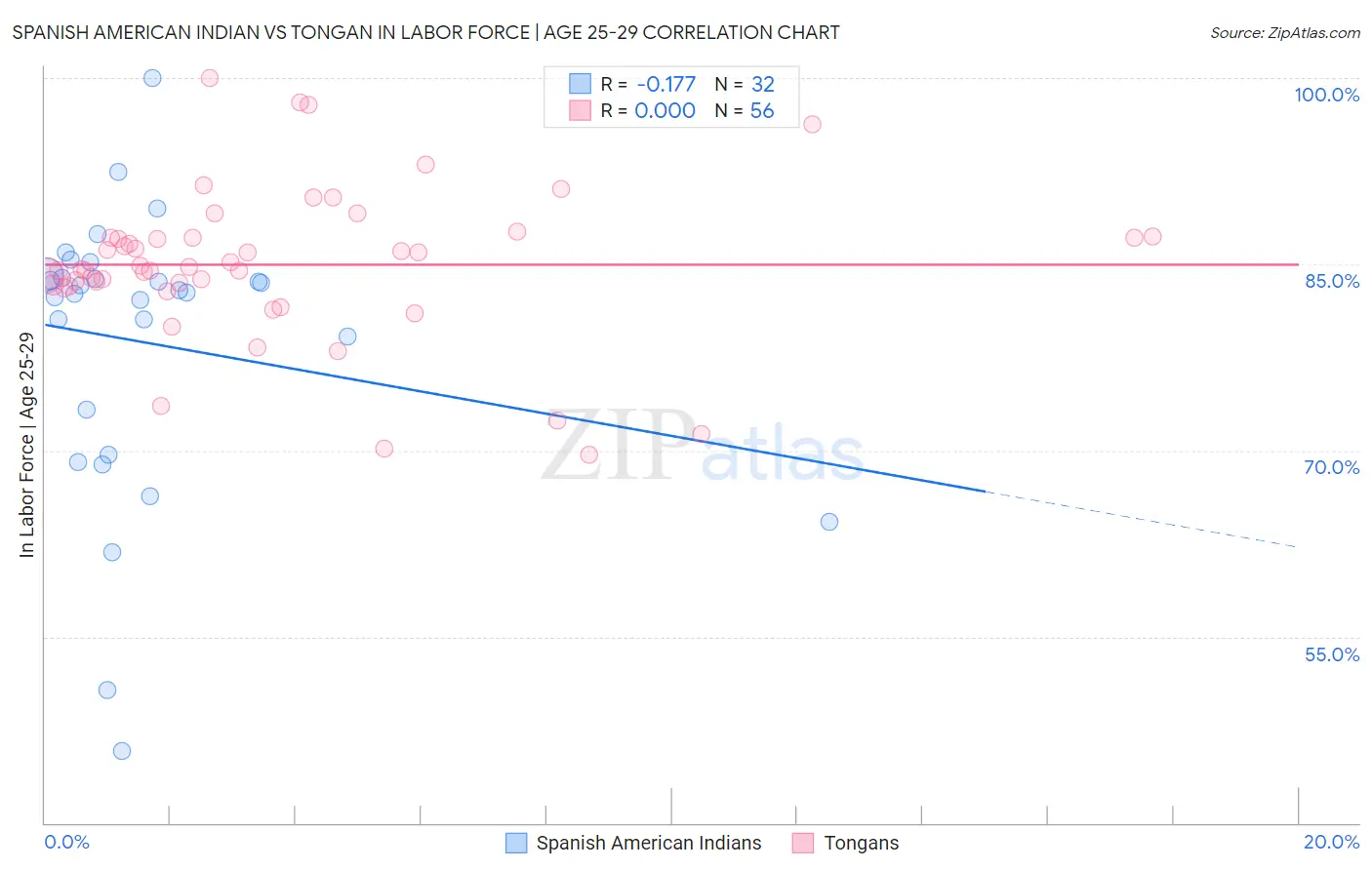 Spanish American Indian vs Tongan In Labor Force | Age 25-29