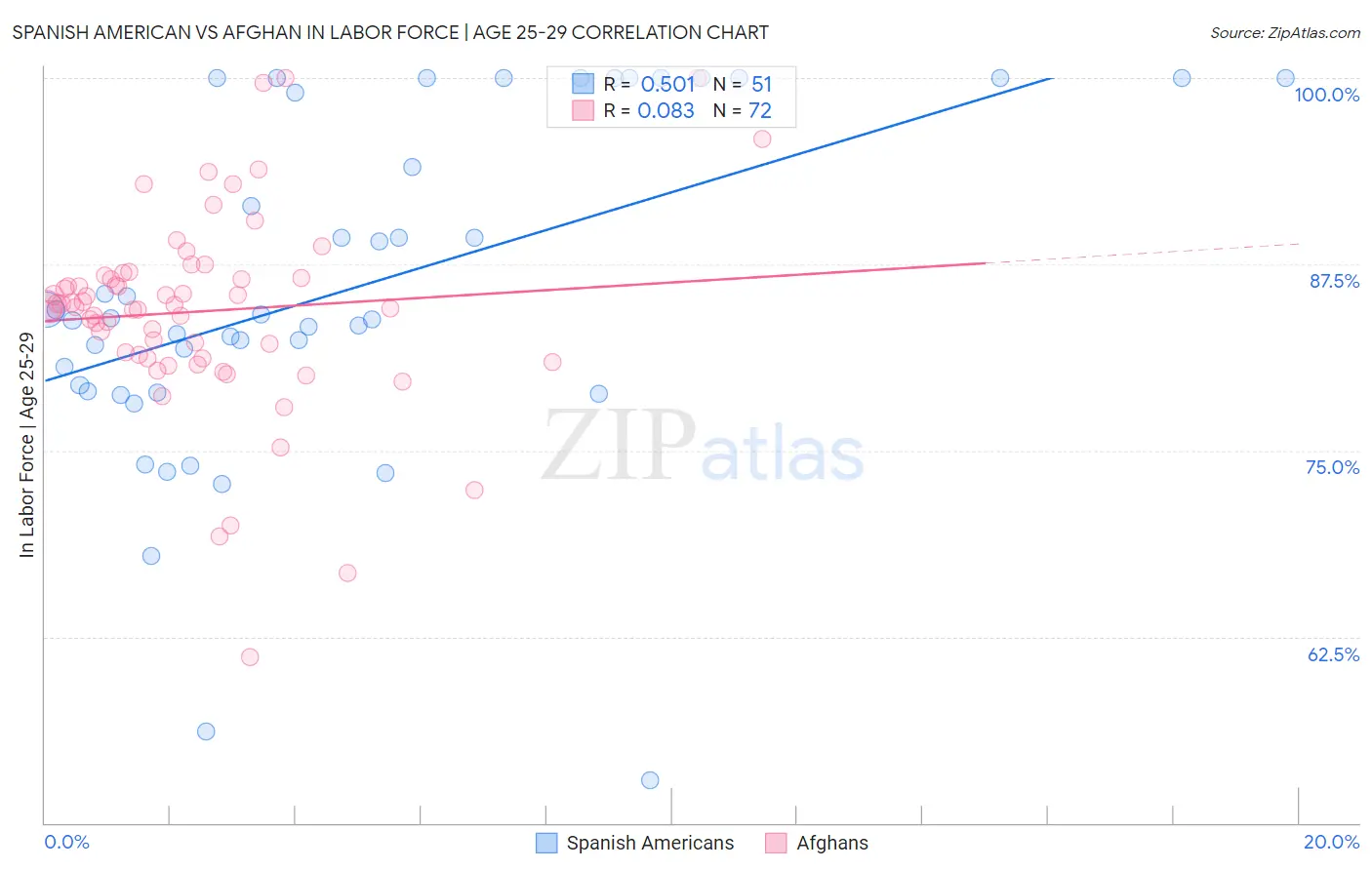 Spanish American vs Afghan In Labor Force | Age 25-29