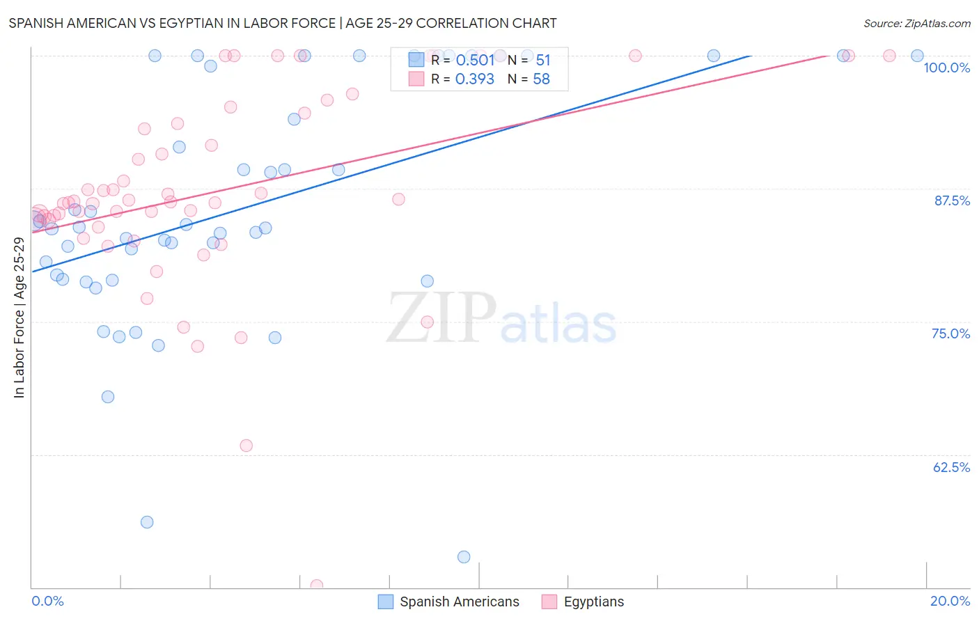 Spanish American vs Egyptian In Labor Force | Age 25-29