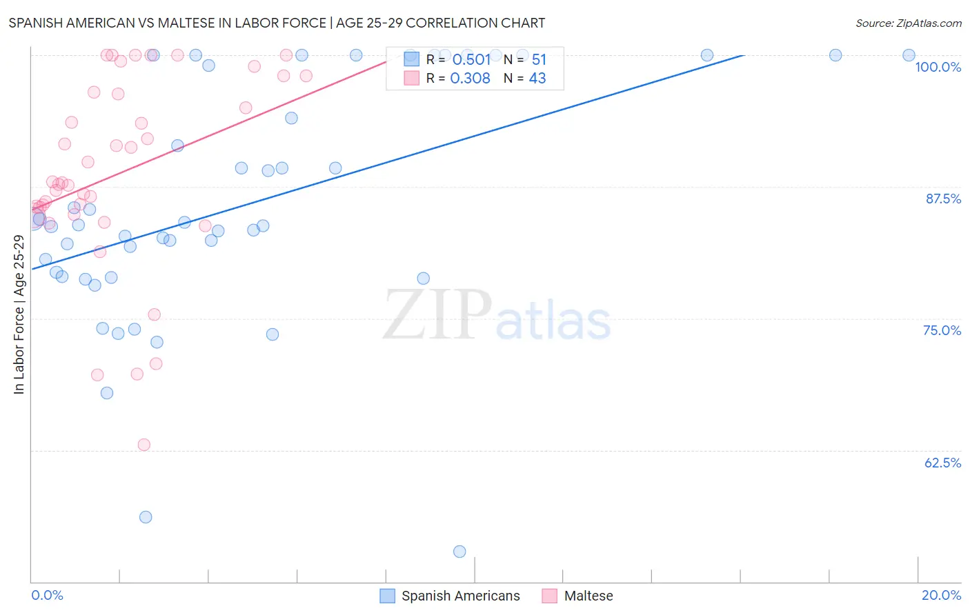 Spanish American vs Maltese In Labor Force | Age 25-29