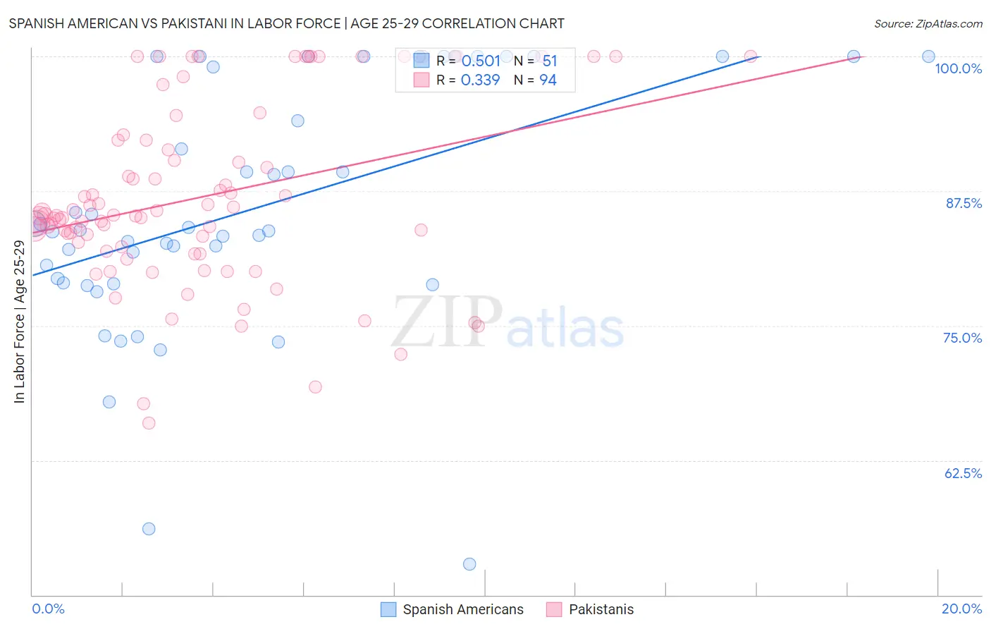 Spanish American vs Pakistani In Labor Force | Age 25-29