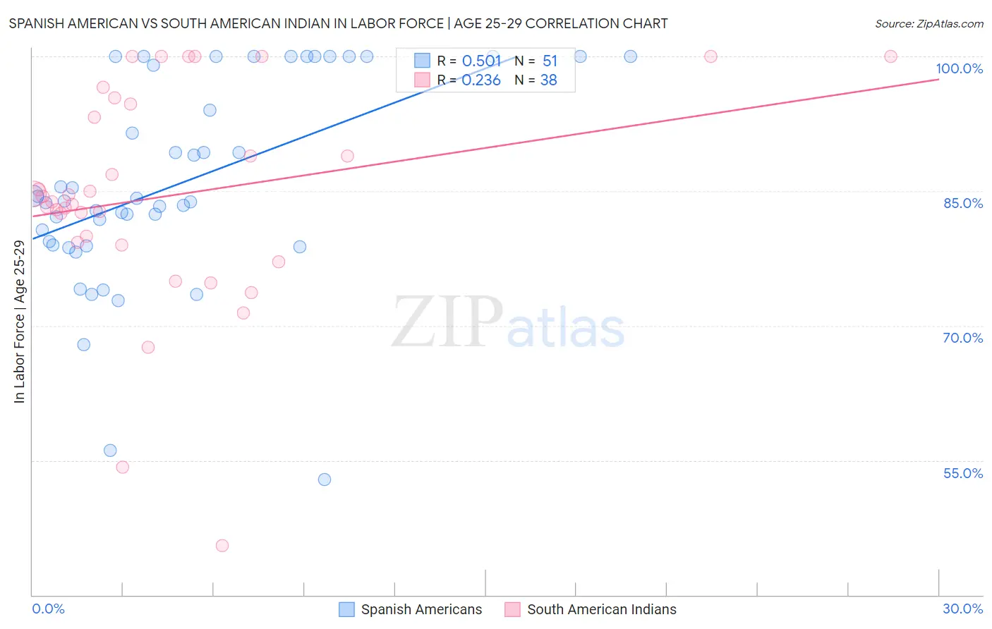 Spanish American vs South American Indian In Labor Force | Age 25-29