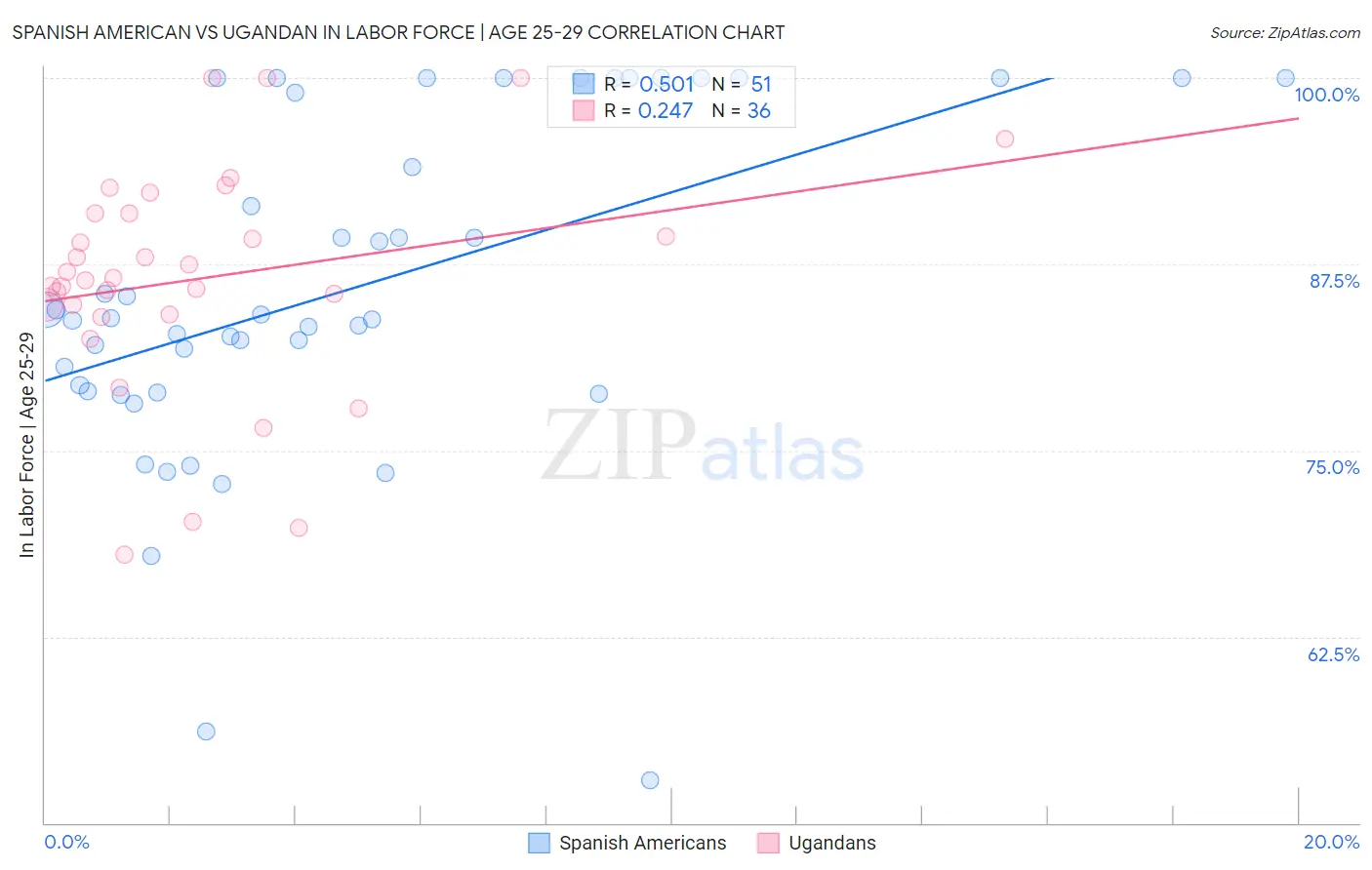 Spanish American vs Ugandan In Labor Force | Age 25-29