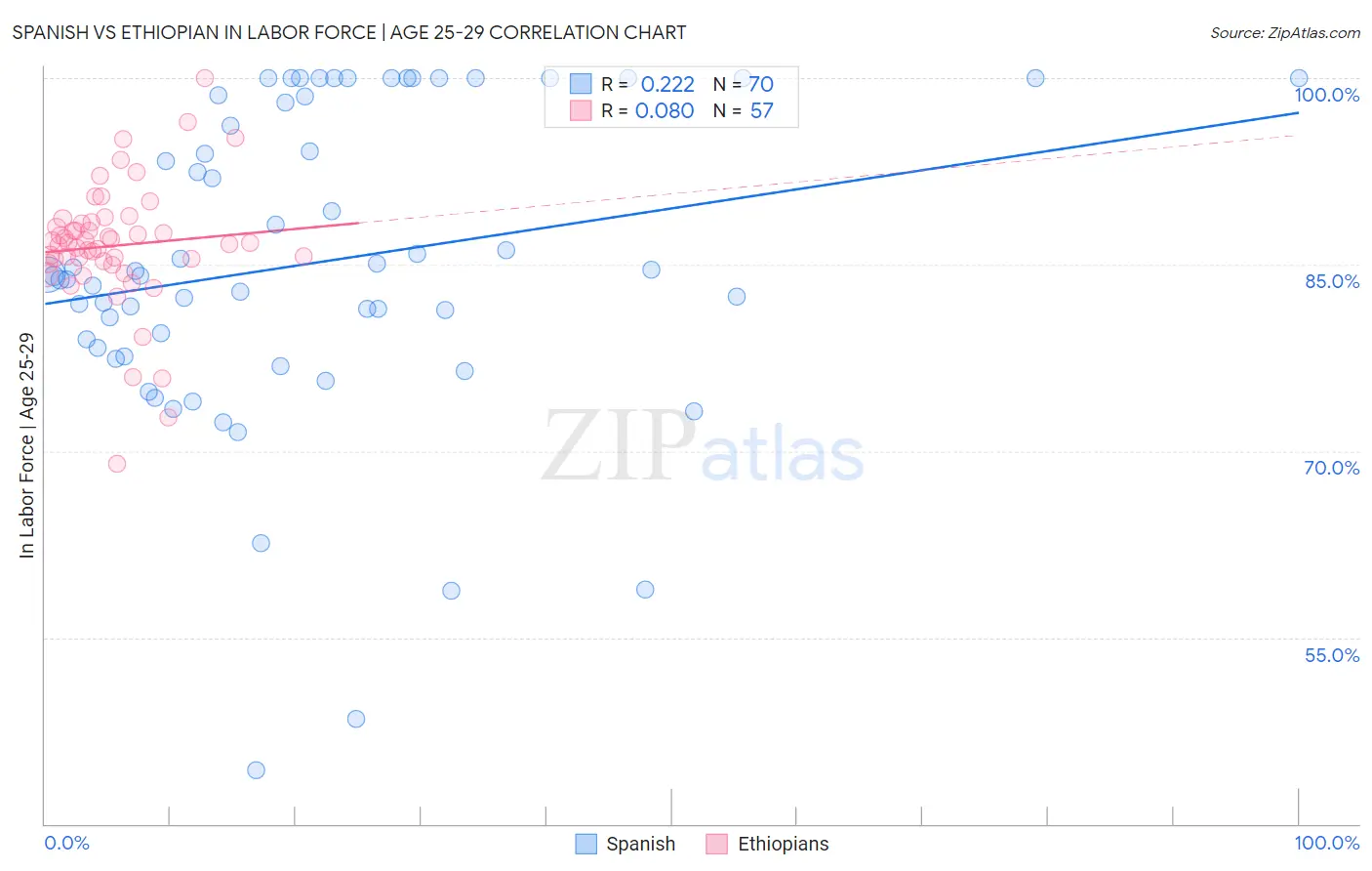 Spanish vs Ethiopian In Labor Force | Age 25-29