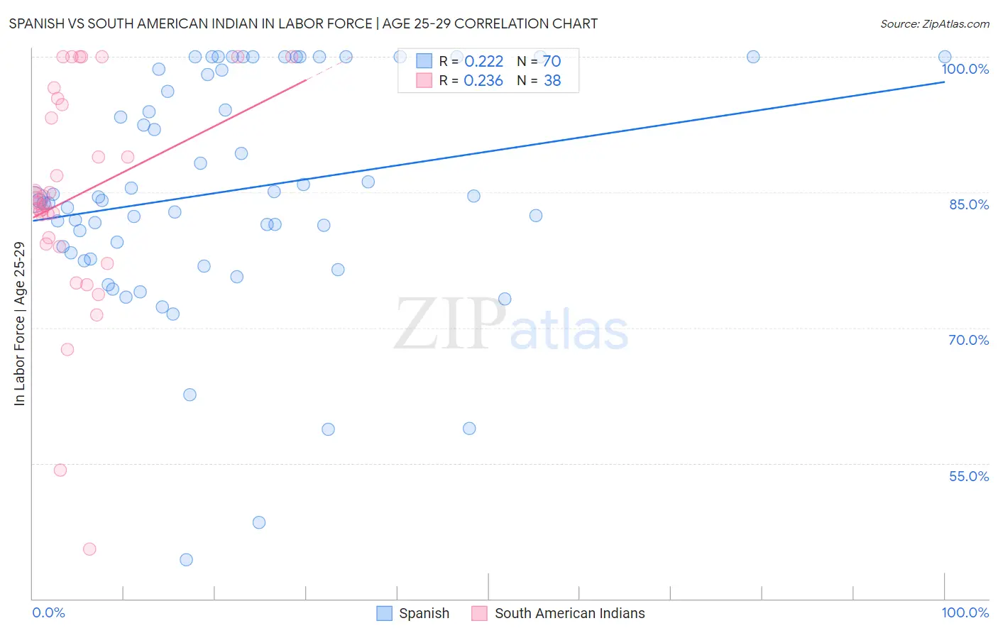 Spanish vs South American Indian In Labor Force | Age 25-29