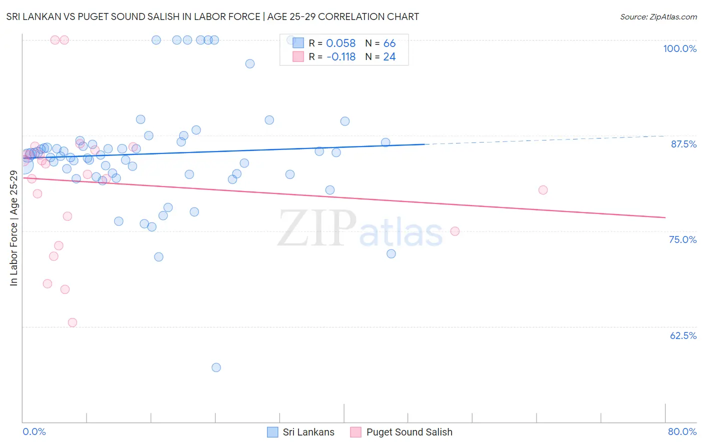 Sri Lankan vs Puget Sound Salish In Labor Force | Age 25-29