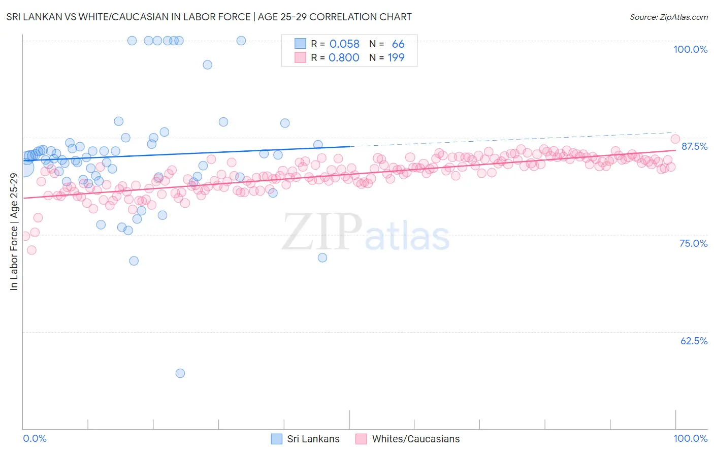 Sri Lankan vs White/Caucasian In Labor Force | Age 25-29