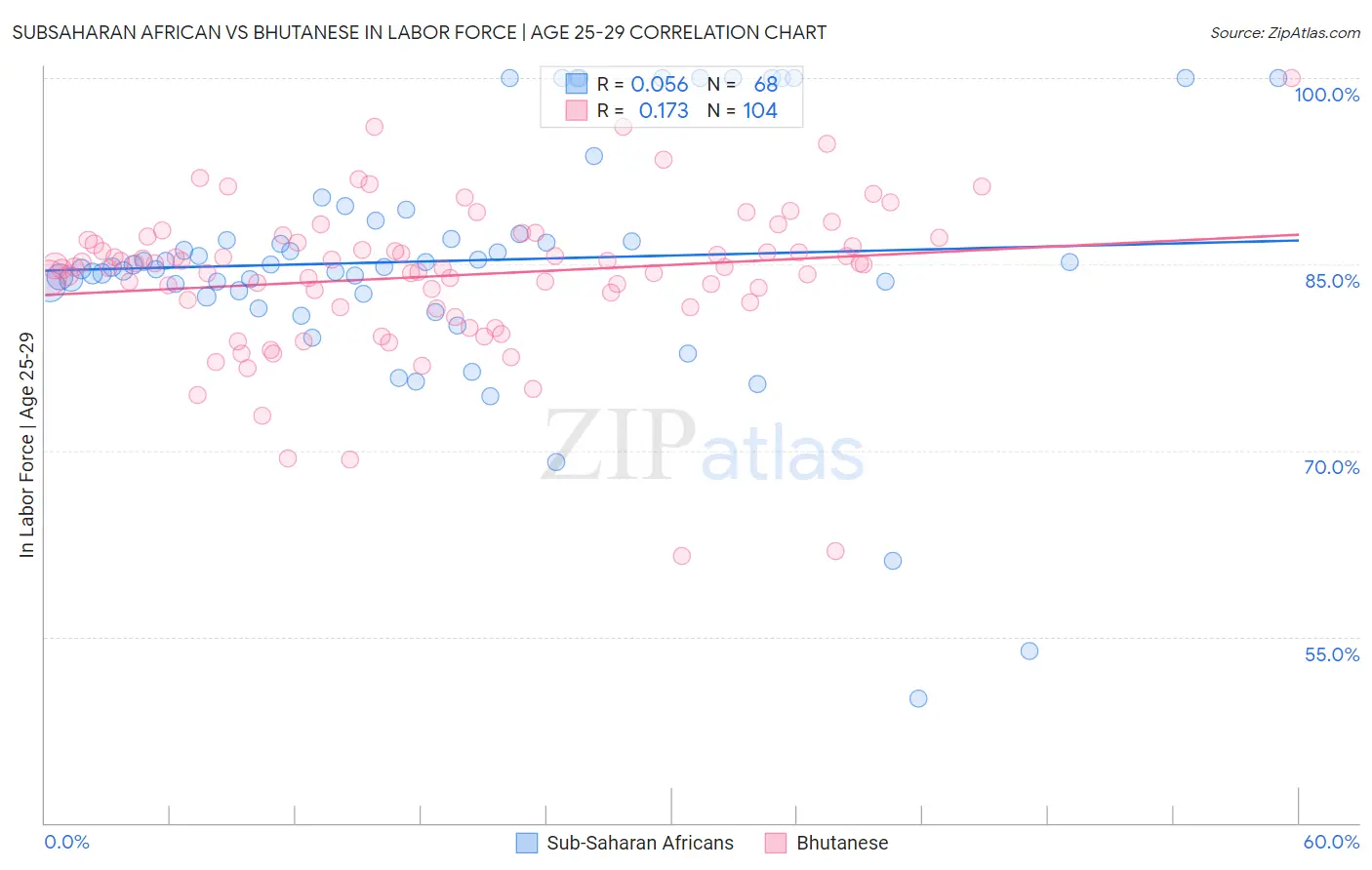 Subsaharan African vs Bhutanese In Labor Force | Age 25-29