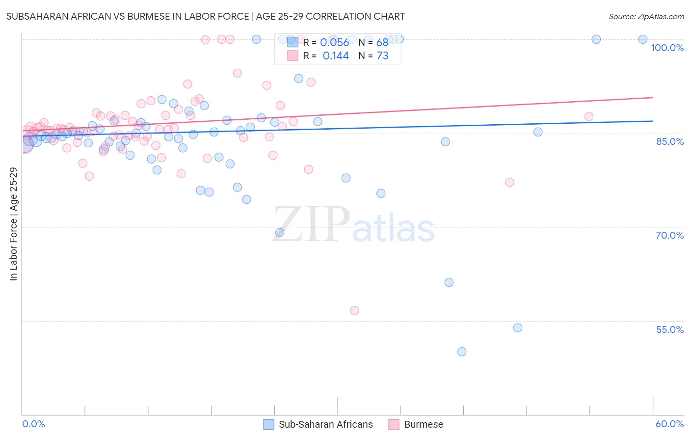 Subsaharan African vs Burmese In Labor Force | Age 25-29