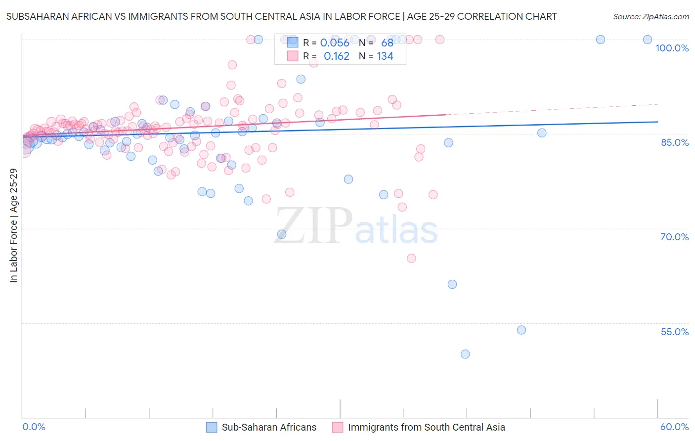 Subsaharan African vs Immigrants from South Central Asia In Labor Force | Age 25-29