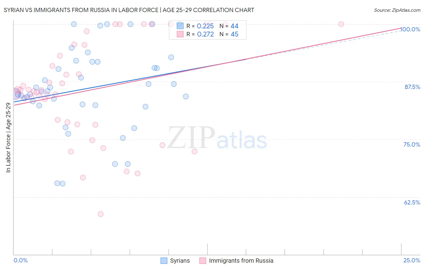 Syrian vs Immigrants from Russia In Labor Force | Age 25-29