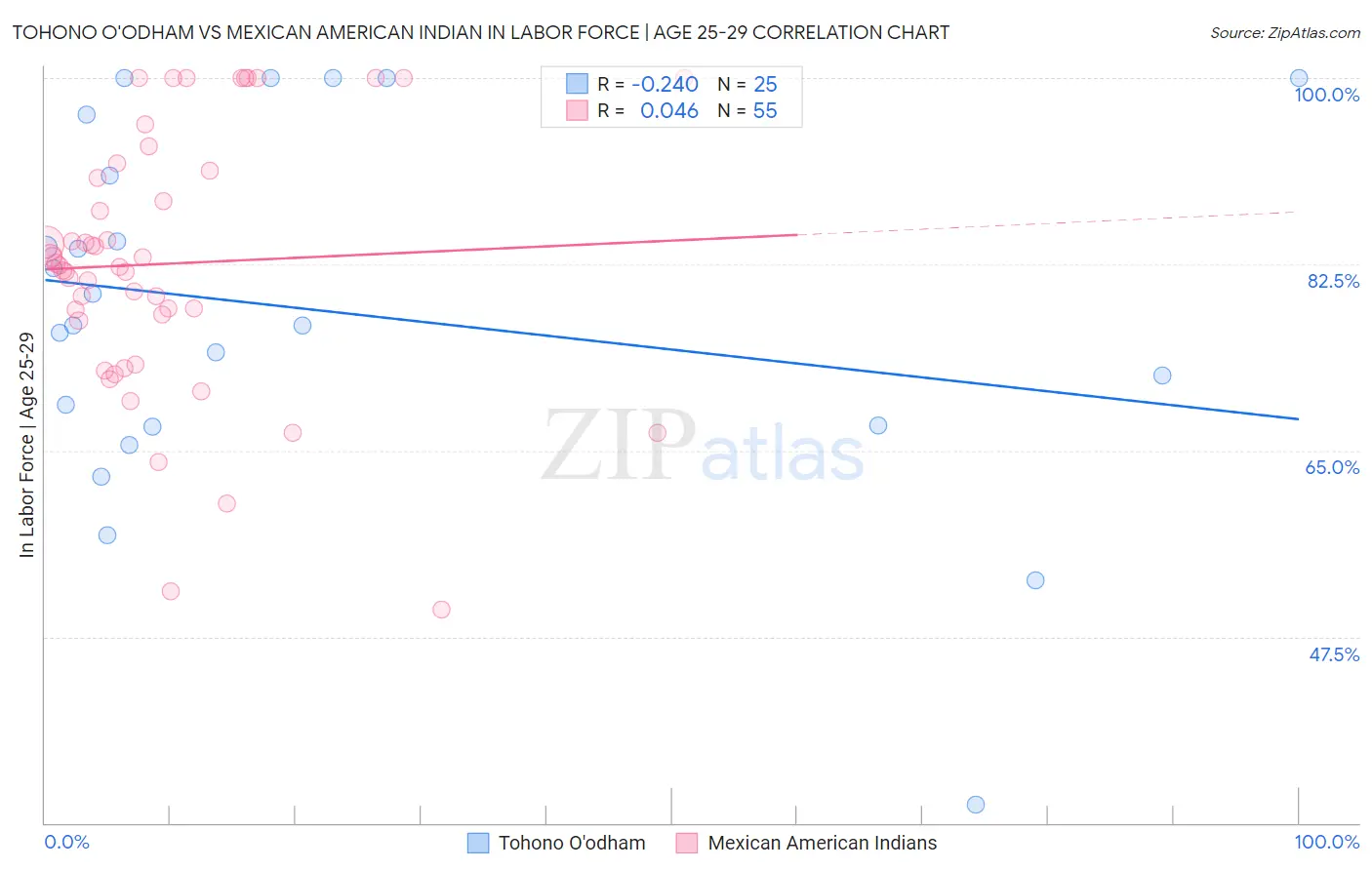 Tohono O'odham vs Mexican American Indian In Labor Force | Age 25-29