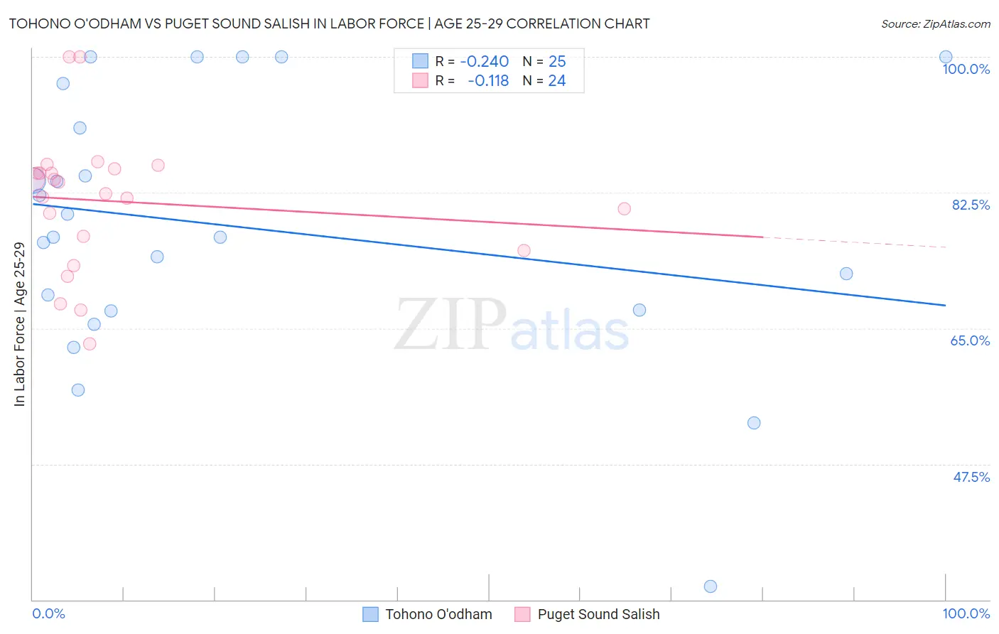 Tohono O'odham vs Puget Sound Salish In Labor Force | Age 25-29
