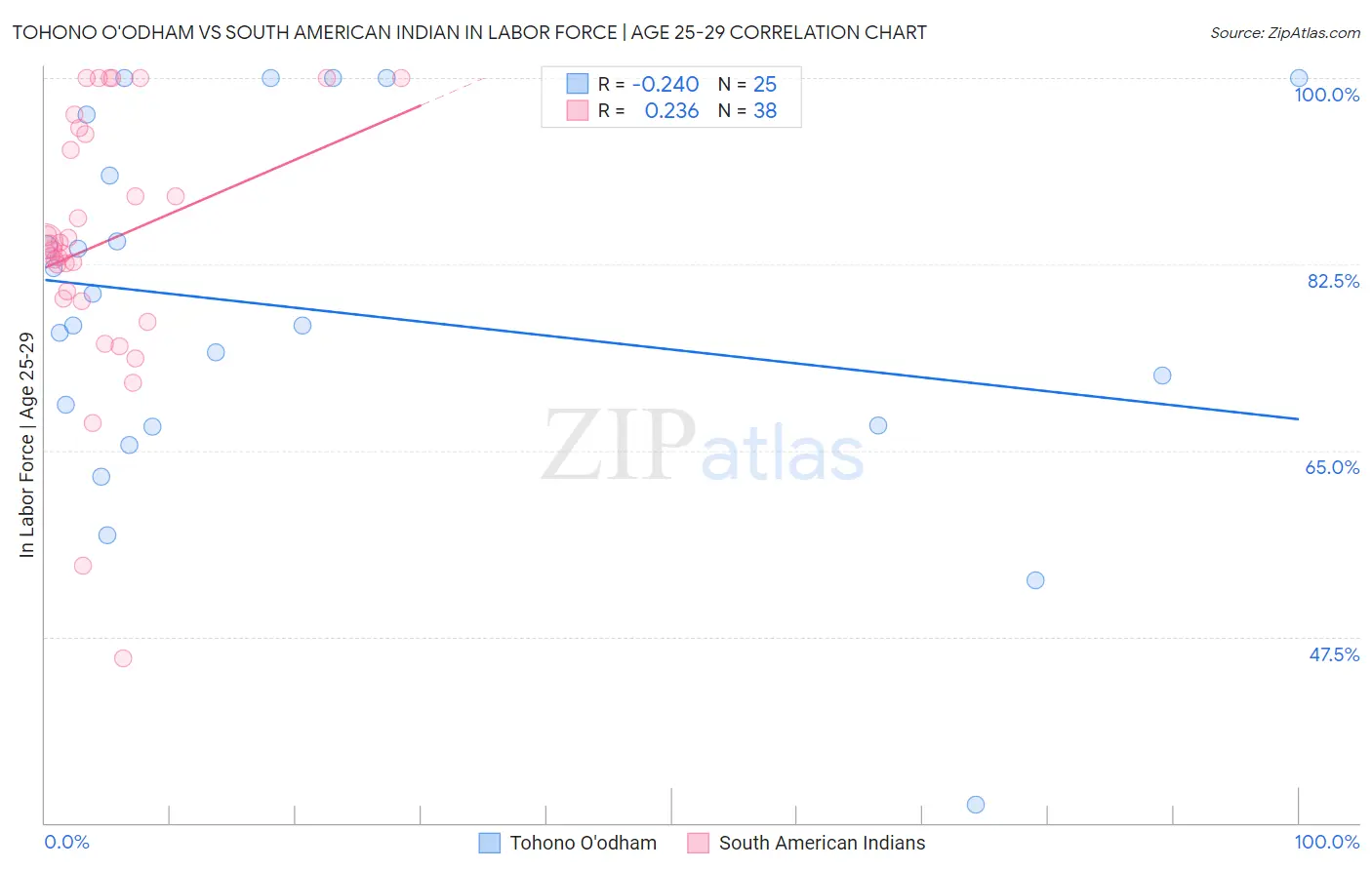 Tohono O'odham vs South American Indian In Labor Force | Age 25-29