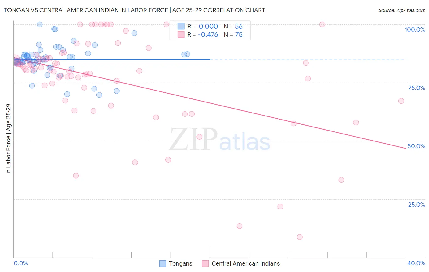 Tongan vs Central American Indian In Labor Force | Age 25-29