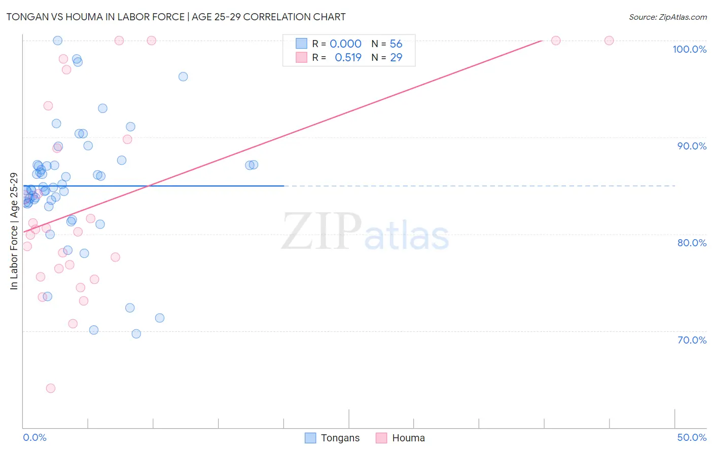 Tongan vs Houma In Labor Force | Age 25-29