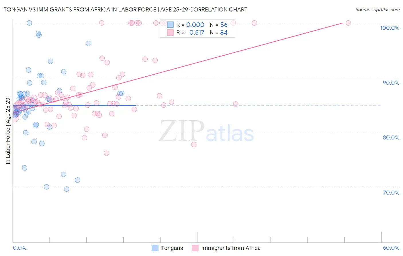 Tongan vs Immigrants from Africa In Labor Force | Age 25-29