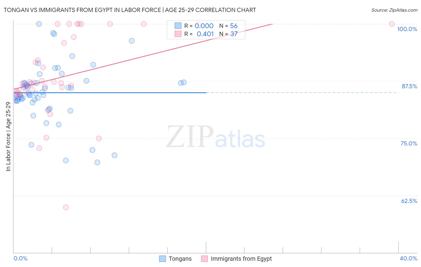 Tongan vs Immigrants from Egypt In Labor Force | Age 25-29