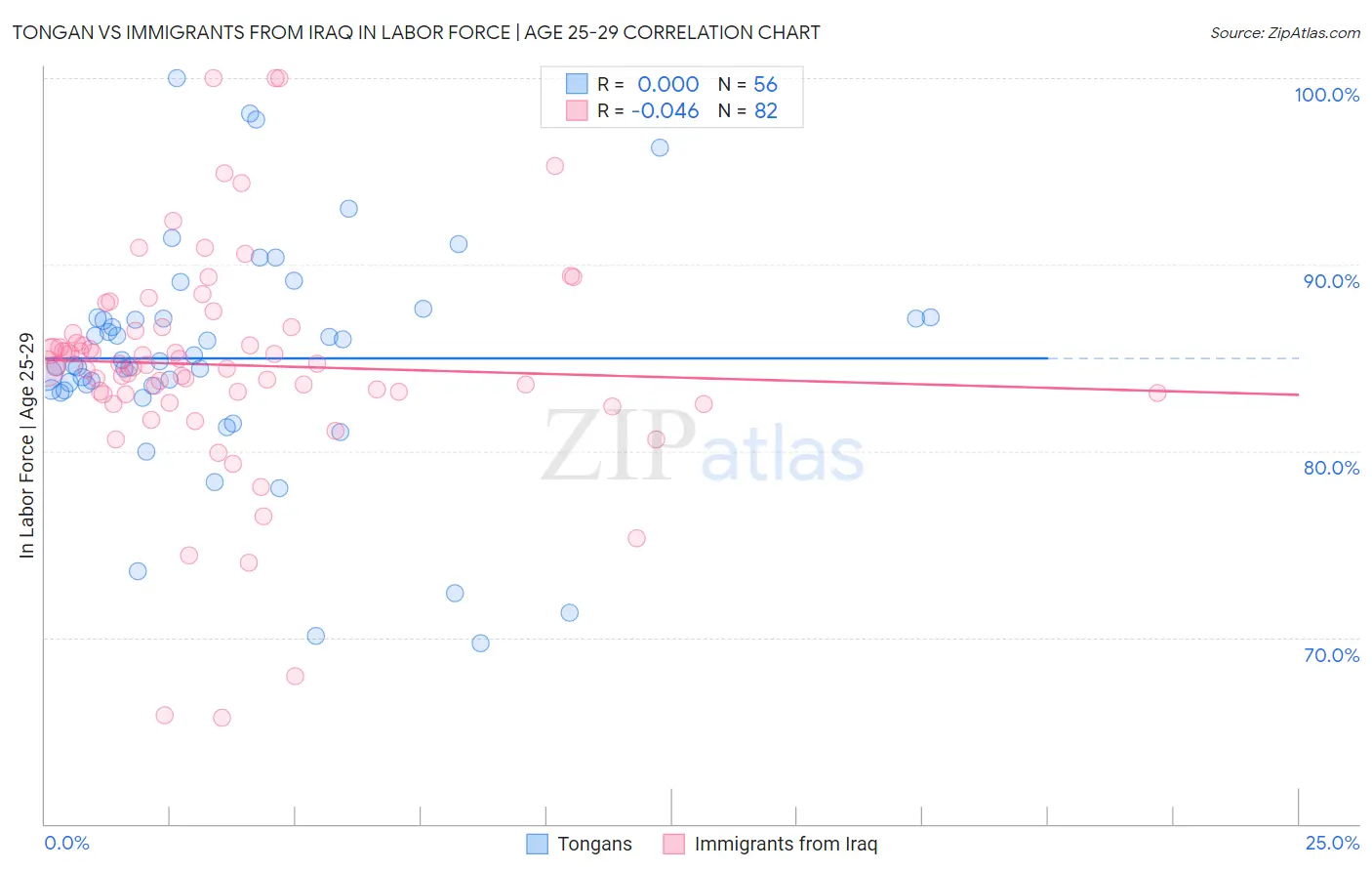 Tongan vs Immigrants from Iraq In Labor Force | Age 25-29