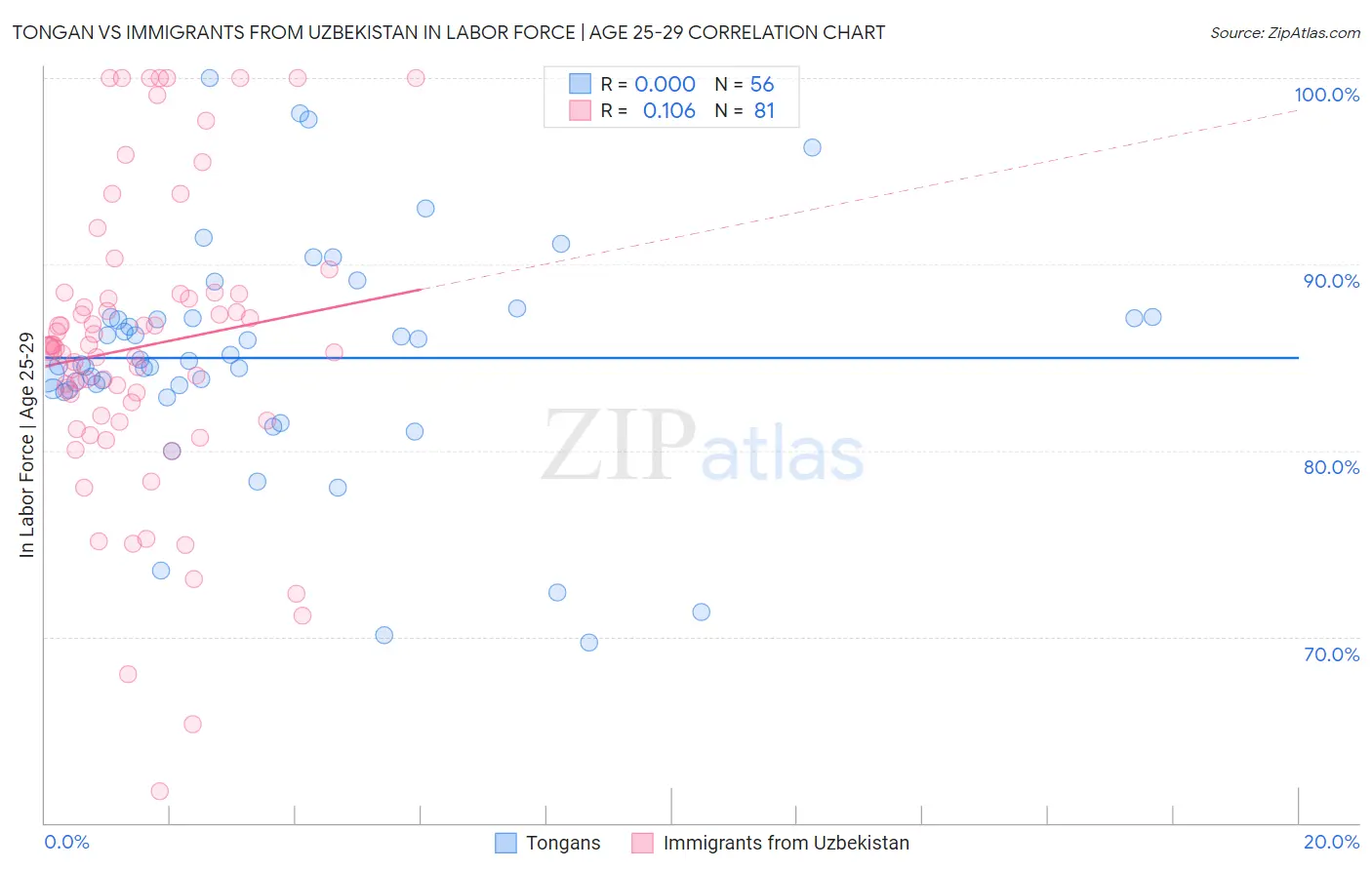 Tongan vs Immigrants from Uzbekistan In Labor Force | Age 25-29
