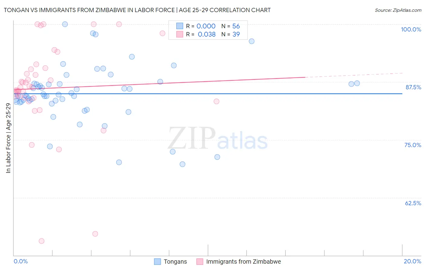 Tongan vs Immigrants from Zimbabwe In Labor Force | Age 25-29