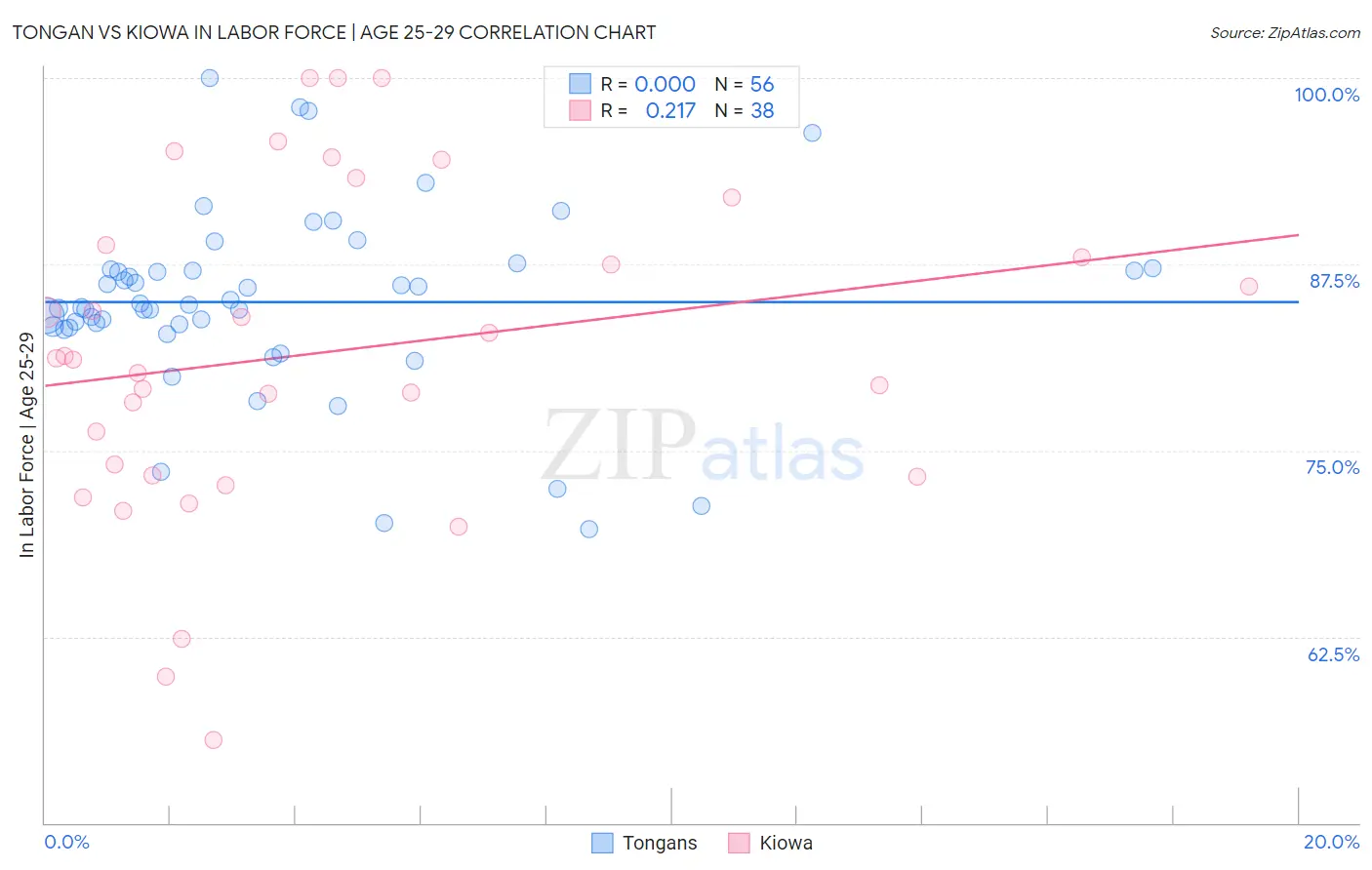 Tongan vs Kiowa In Labor Force | Age 25-29