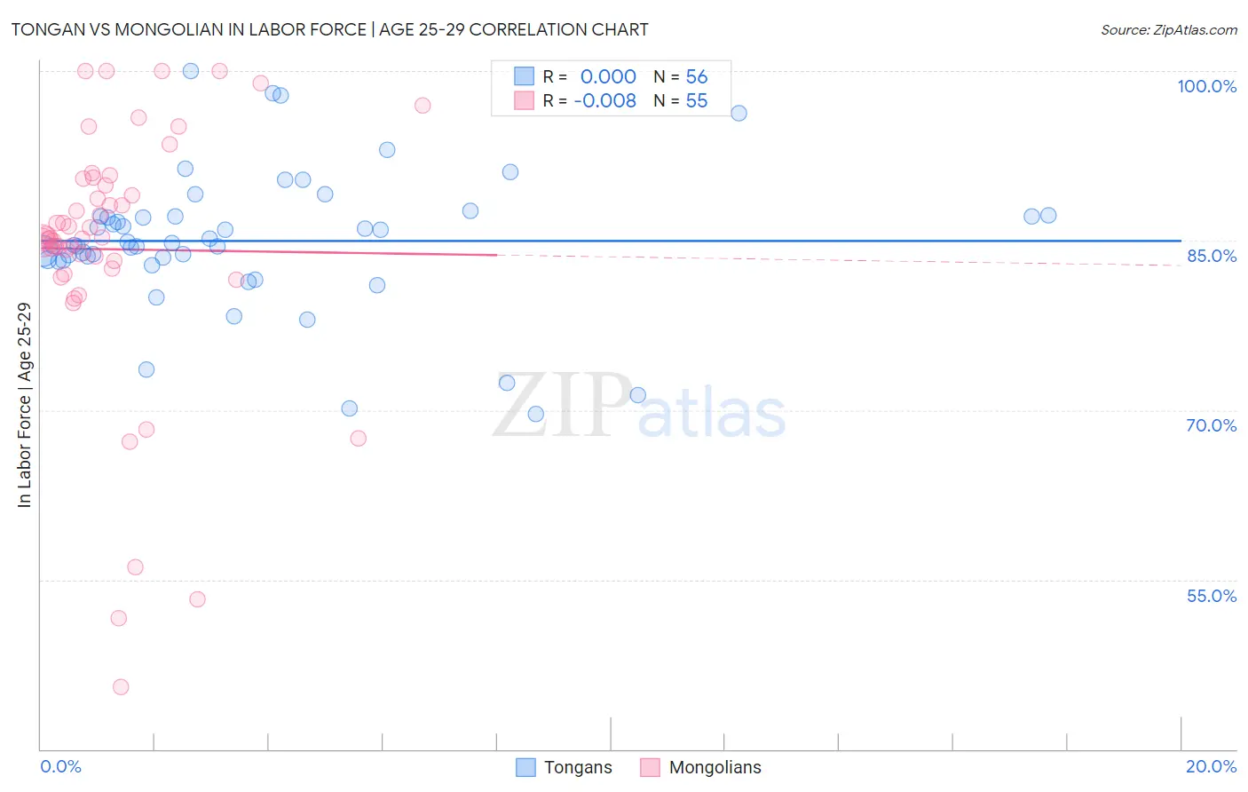 Tongan vs Mongolian In Labor Force | Age 25-29