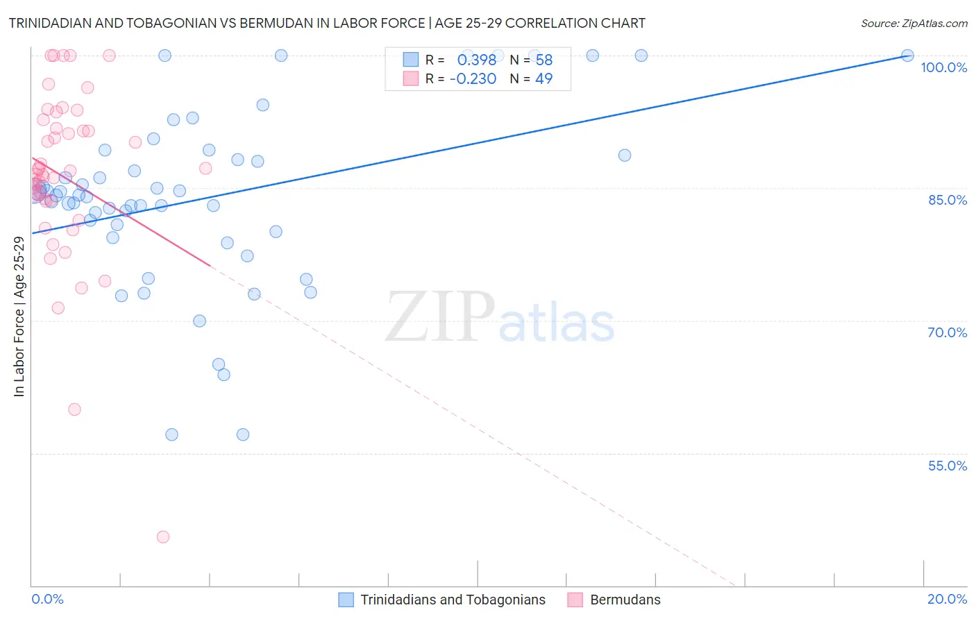 Trinidadian and Tobagonian vs Bermudan In Labor Force | Age 25-29