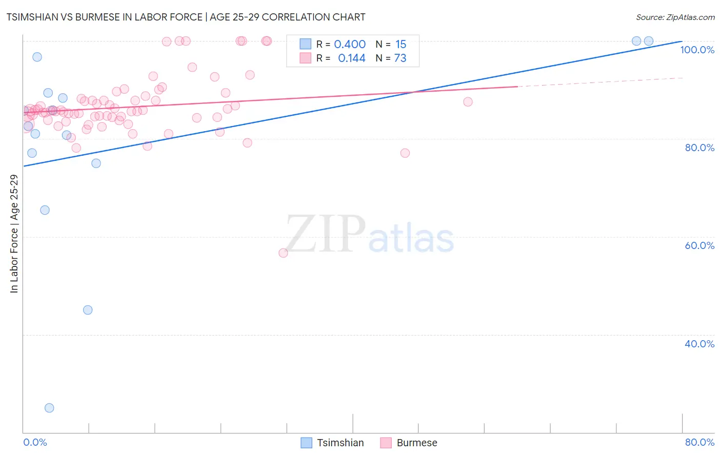 Tsimshian vs Burmese In Labor Force | Age 25-29