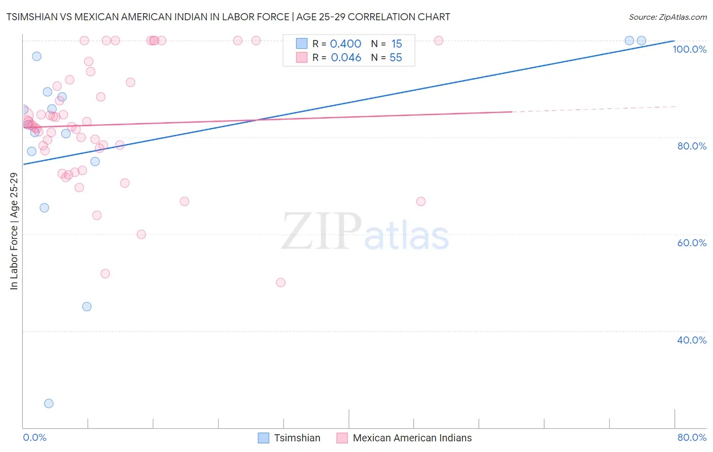 Tsimshian vs Mexican American Indian In Labor Force | Age 25-29